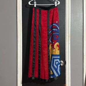 Very Vollbrach Elastic Waist Faux Wrap Asian-Inspired Maxi Skirt Size: S